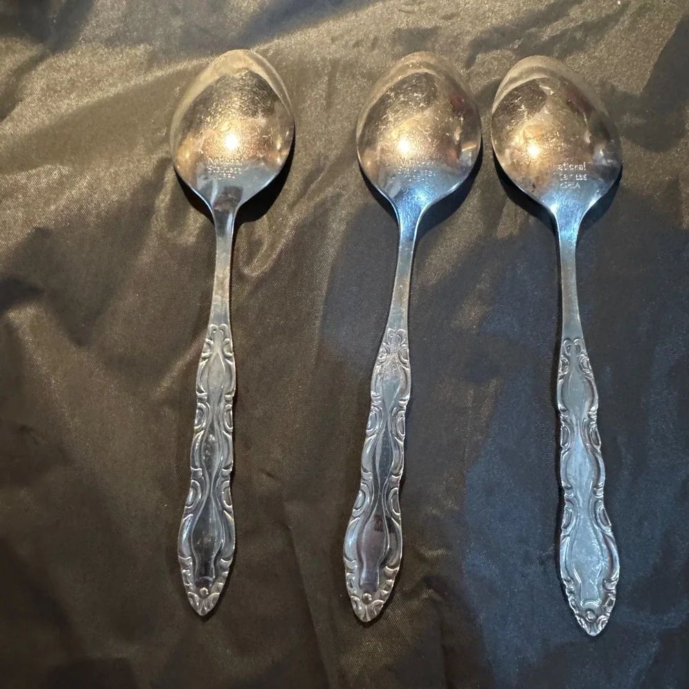 National Stainless Korea Tablespoons Set of 3 Vintage Scroll Pattern Silverware